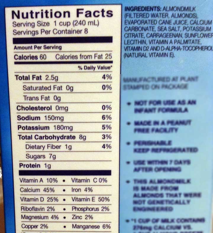 almond breeze milk nutritional info